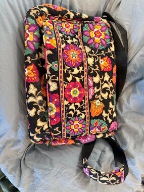 Vera Bradley Black Floral Quilted Laptop Bag with Pink, Purple, Orange Accents